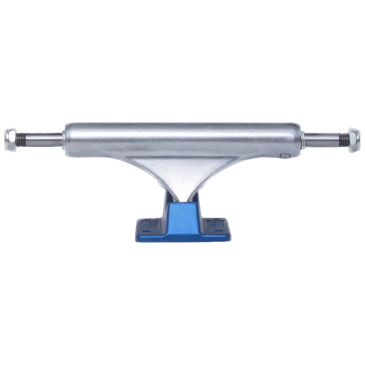 Skateboard truck with blue baseplate on a white background