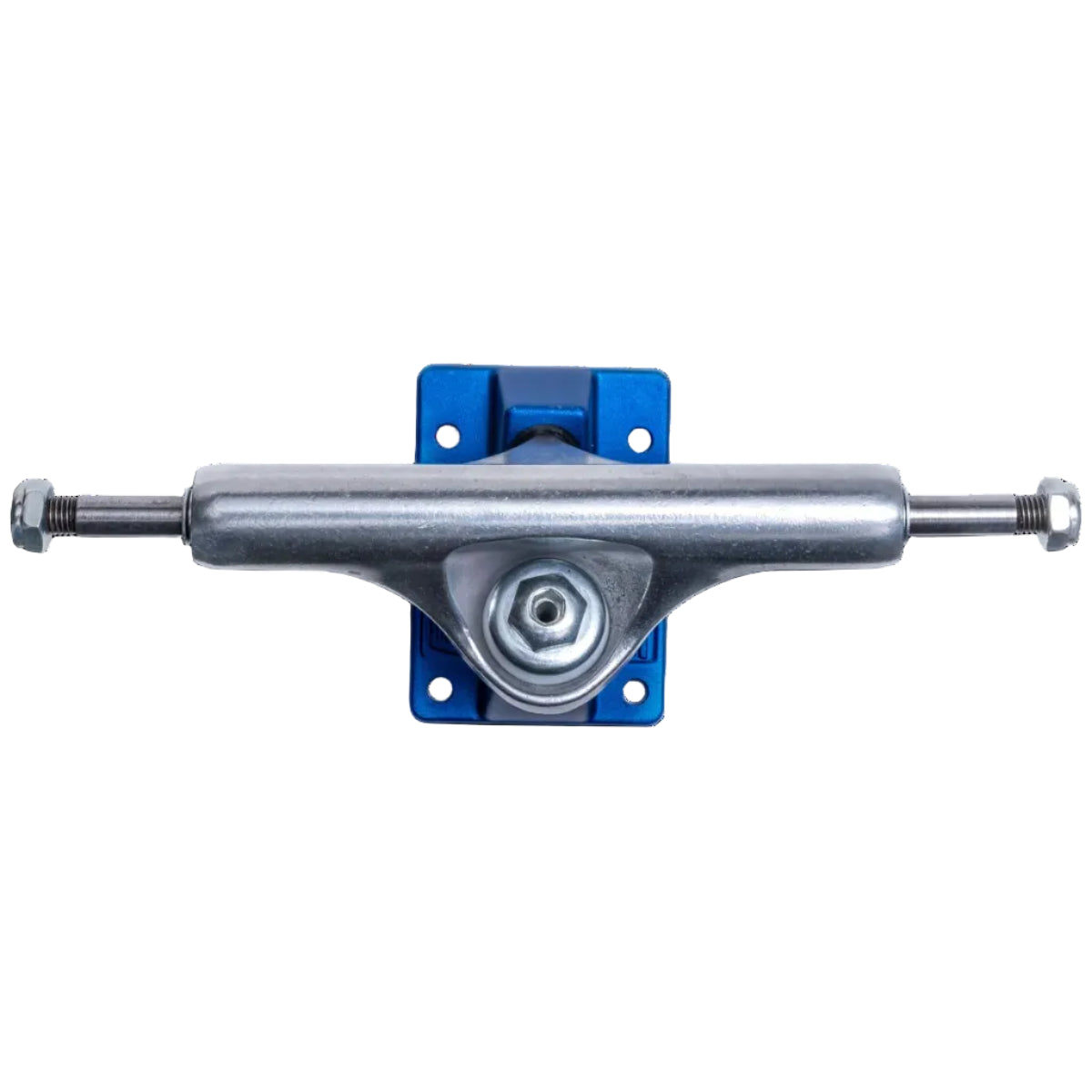 Skateboard truck with blue accents on a white background