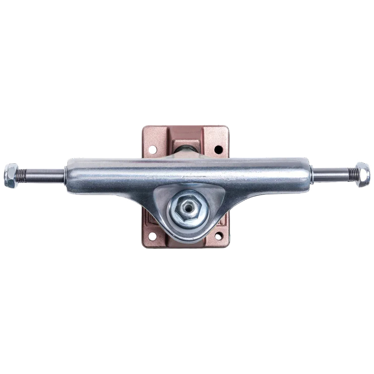 Metallic skateboard truck on a white background