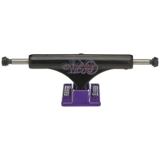 Black and purple skateboard truck on a white background