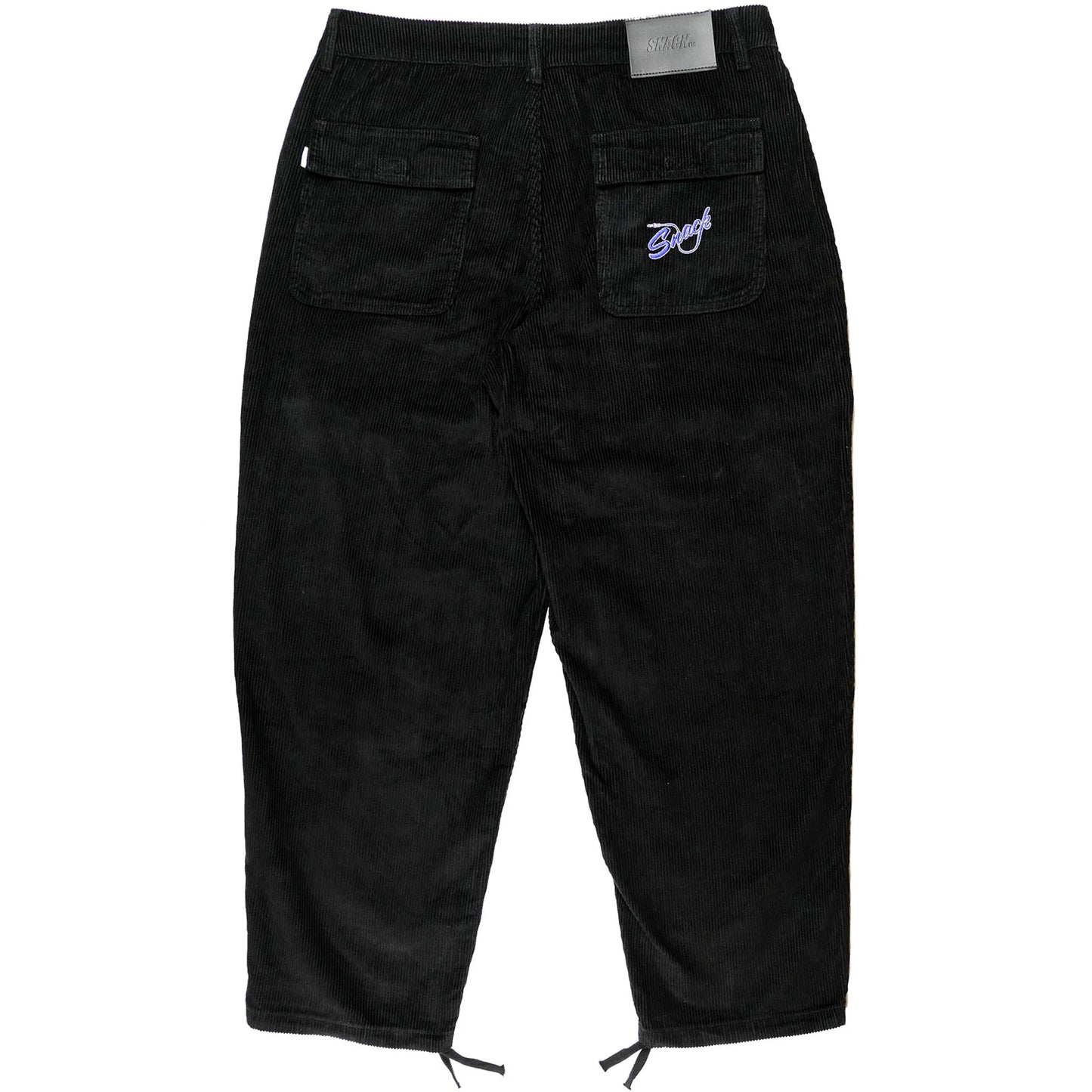 Black pants with a brand logo on a white background