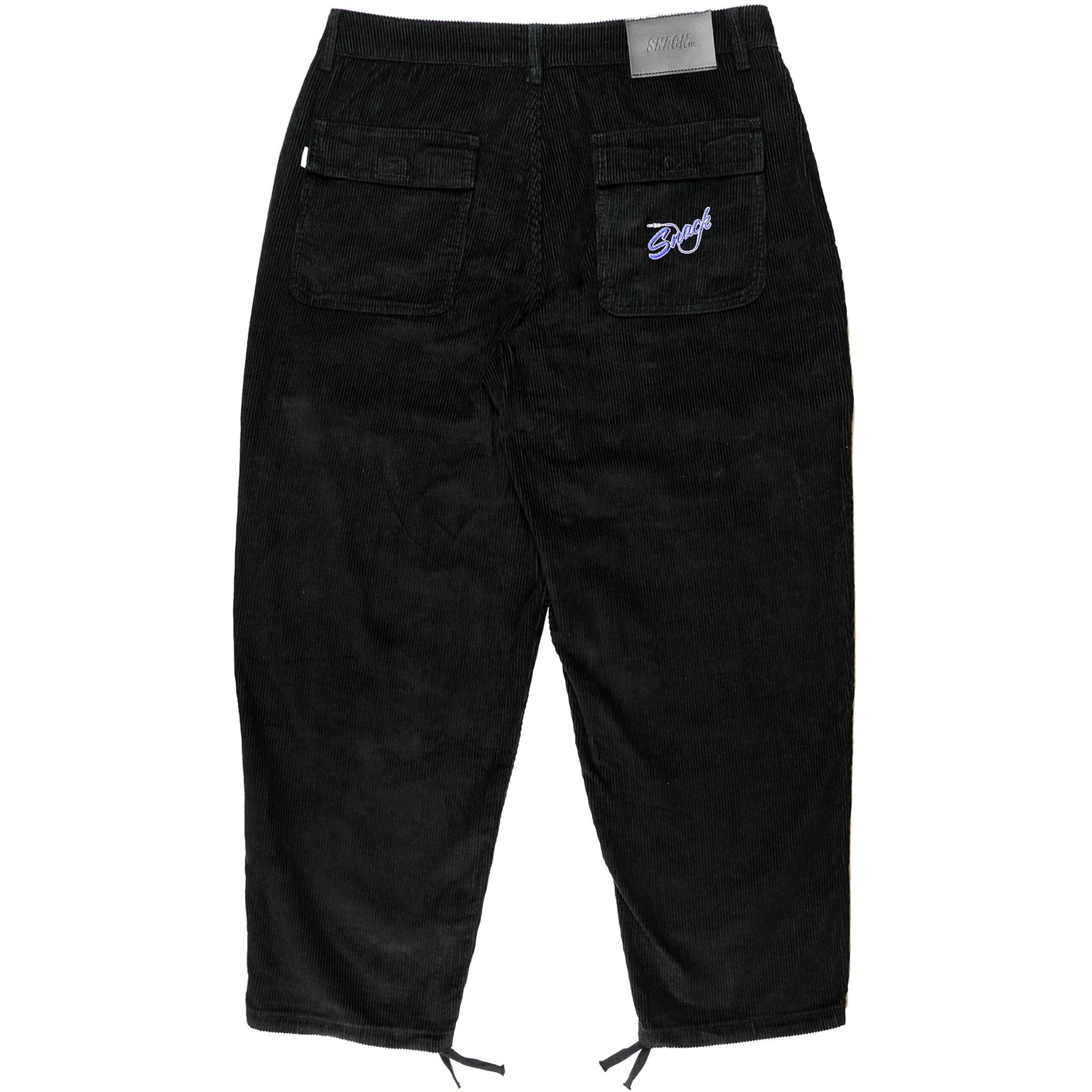 Black pants with a brand logo on a white background