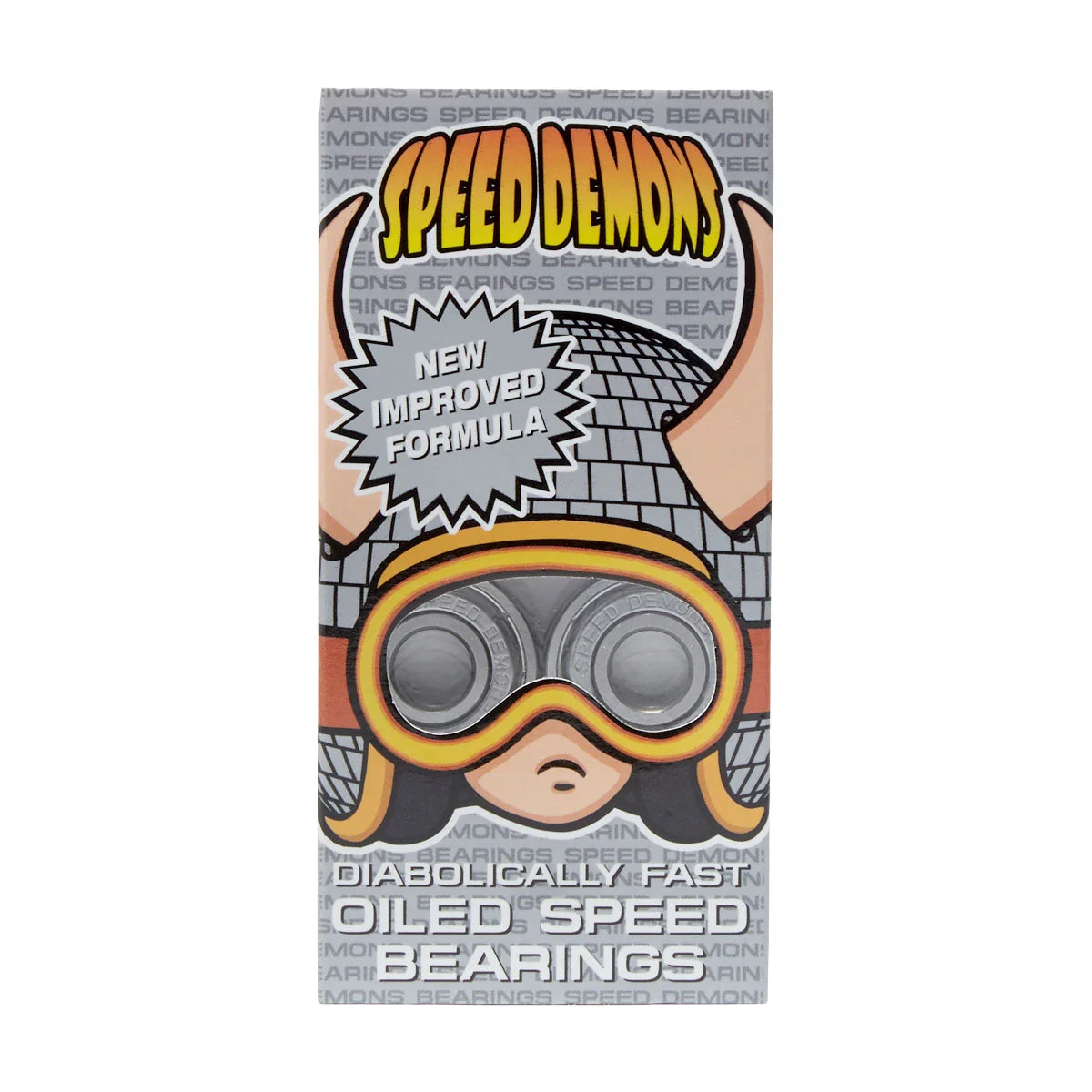 Speed Demon Bearings packaging with cartoon character and text on a white background