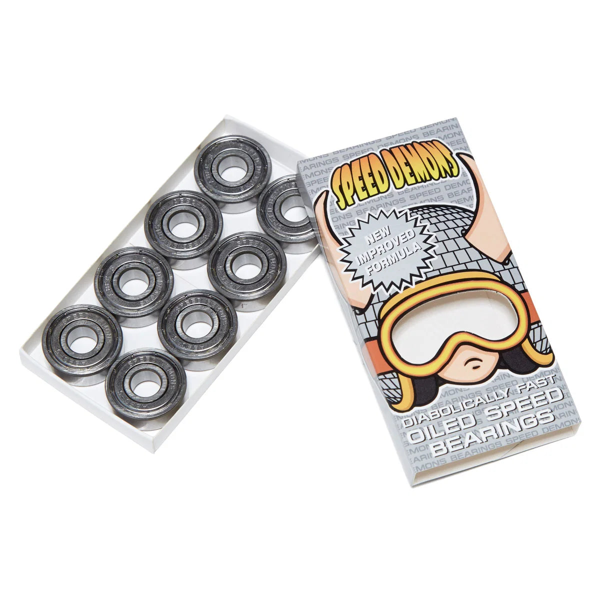 Pack of Speed Demon skateboard bearings with packaging on a white background