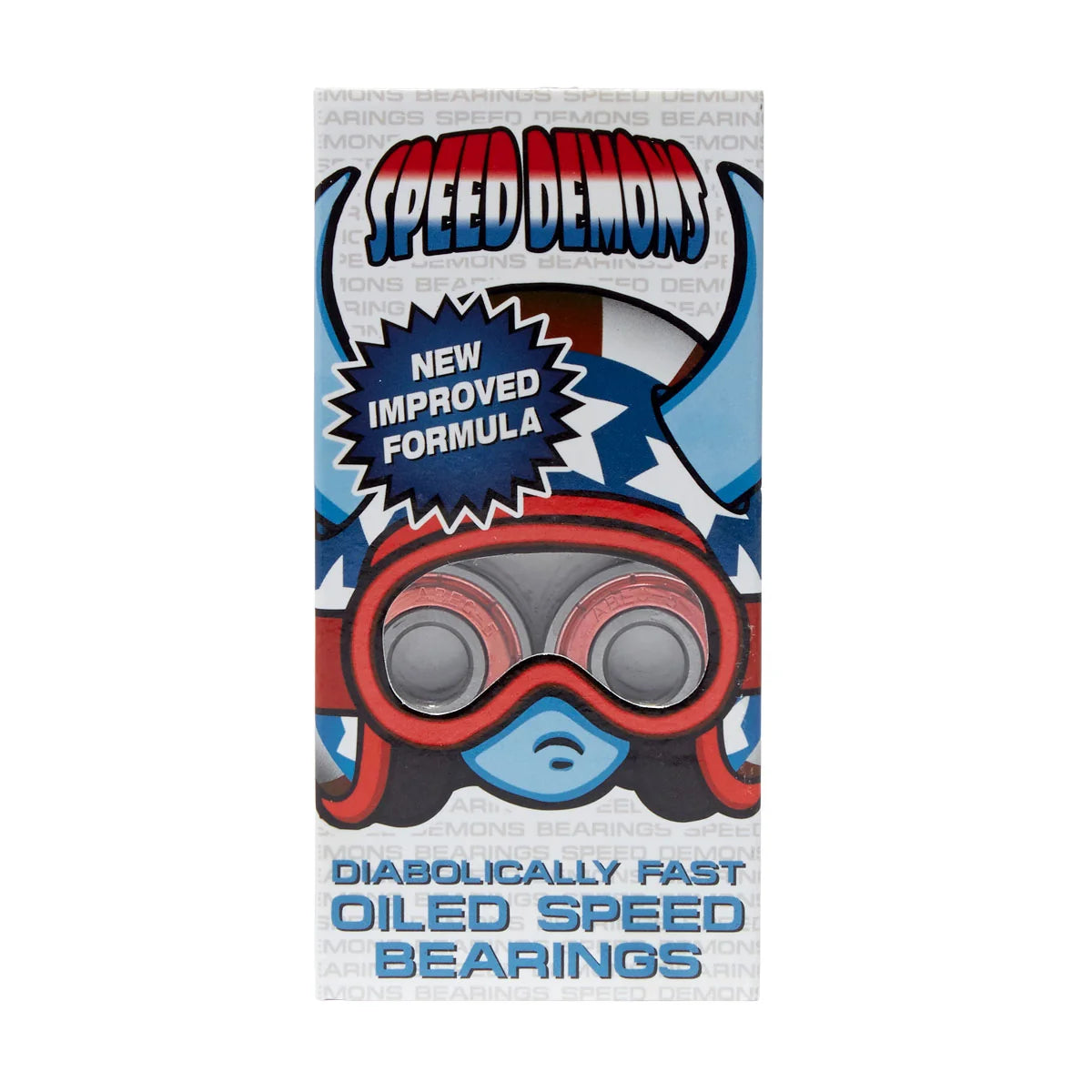 Packaging of Speed Demons bearings with goggles design on a white background