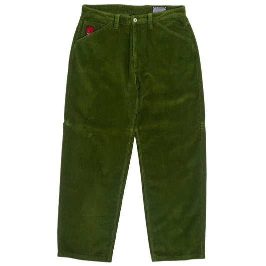 Green corduroy pants on a white background