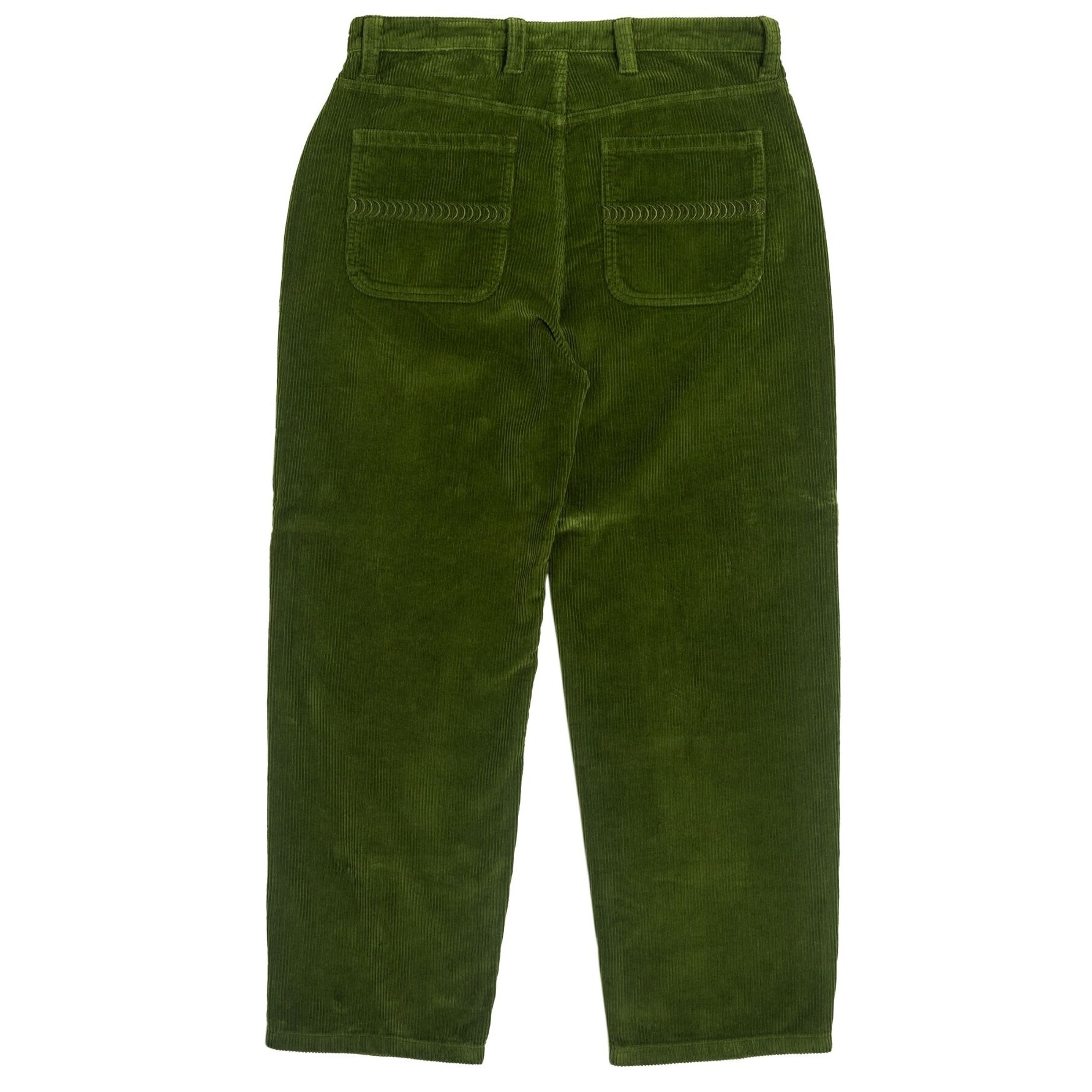 Green corduroy pants on a white background