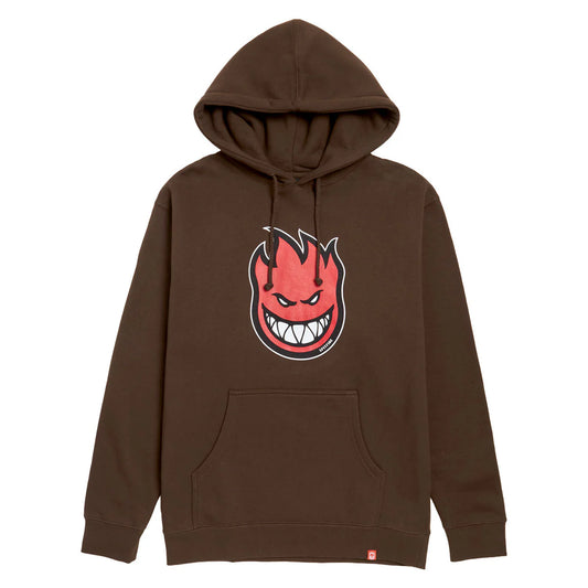 Brown hoodie with a red and white graphic on a white background