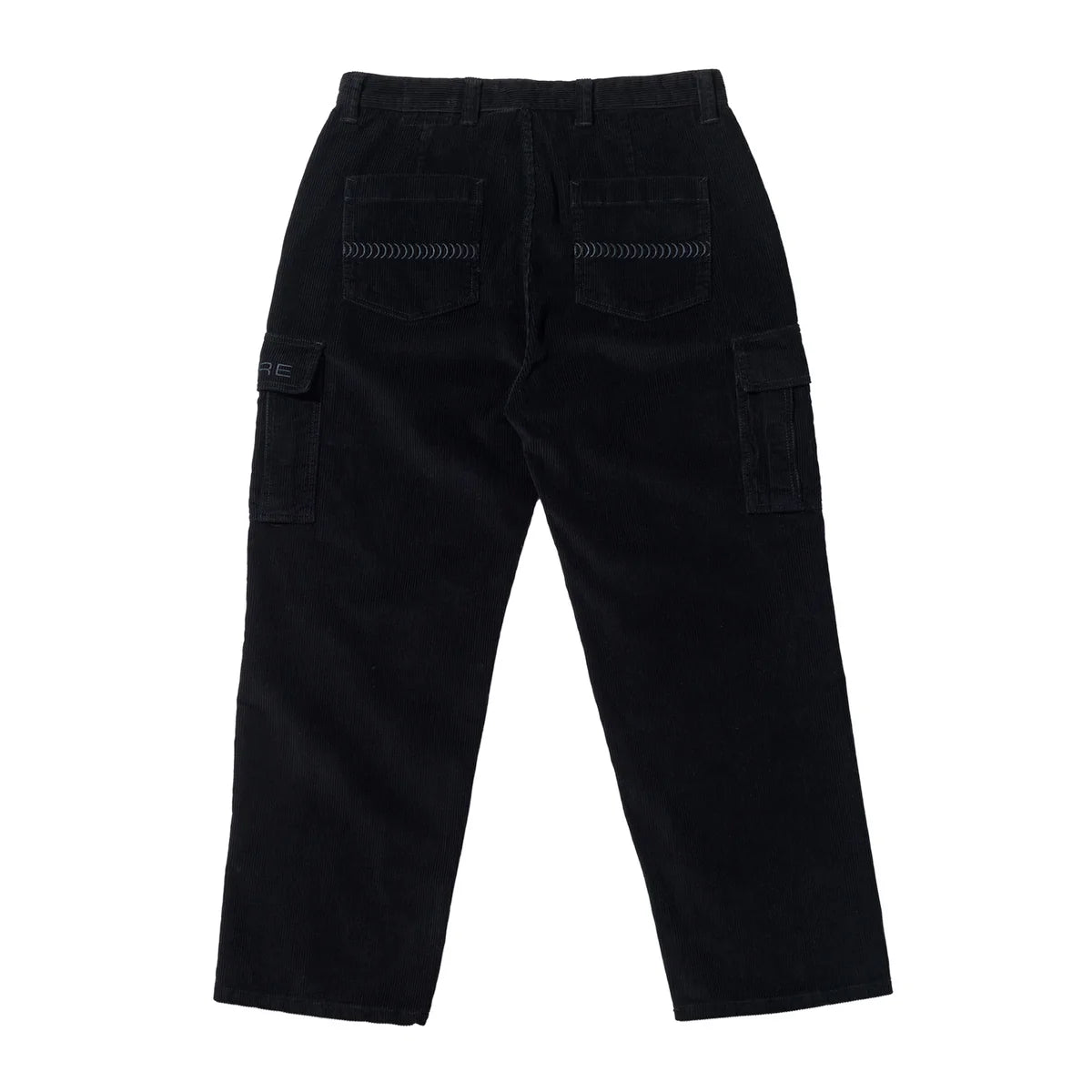 Black cargo pants on a white background