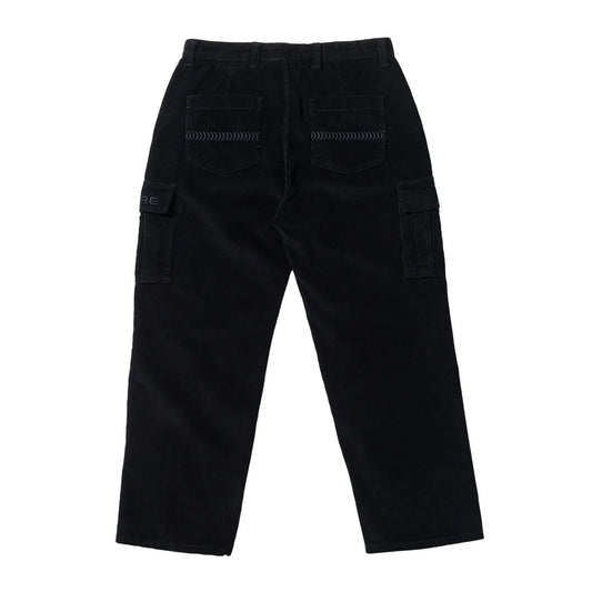Black cargo pants on a white background