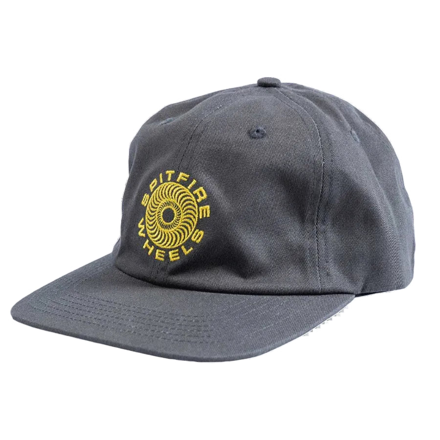 Gray cap with yellow logo on a white background