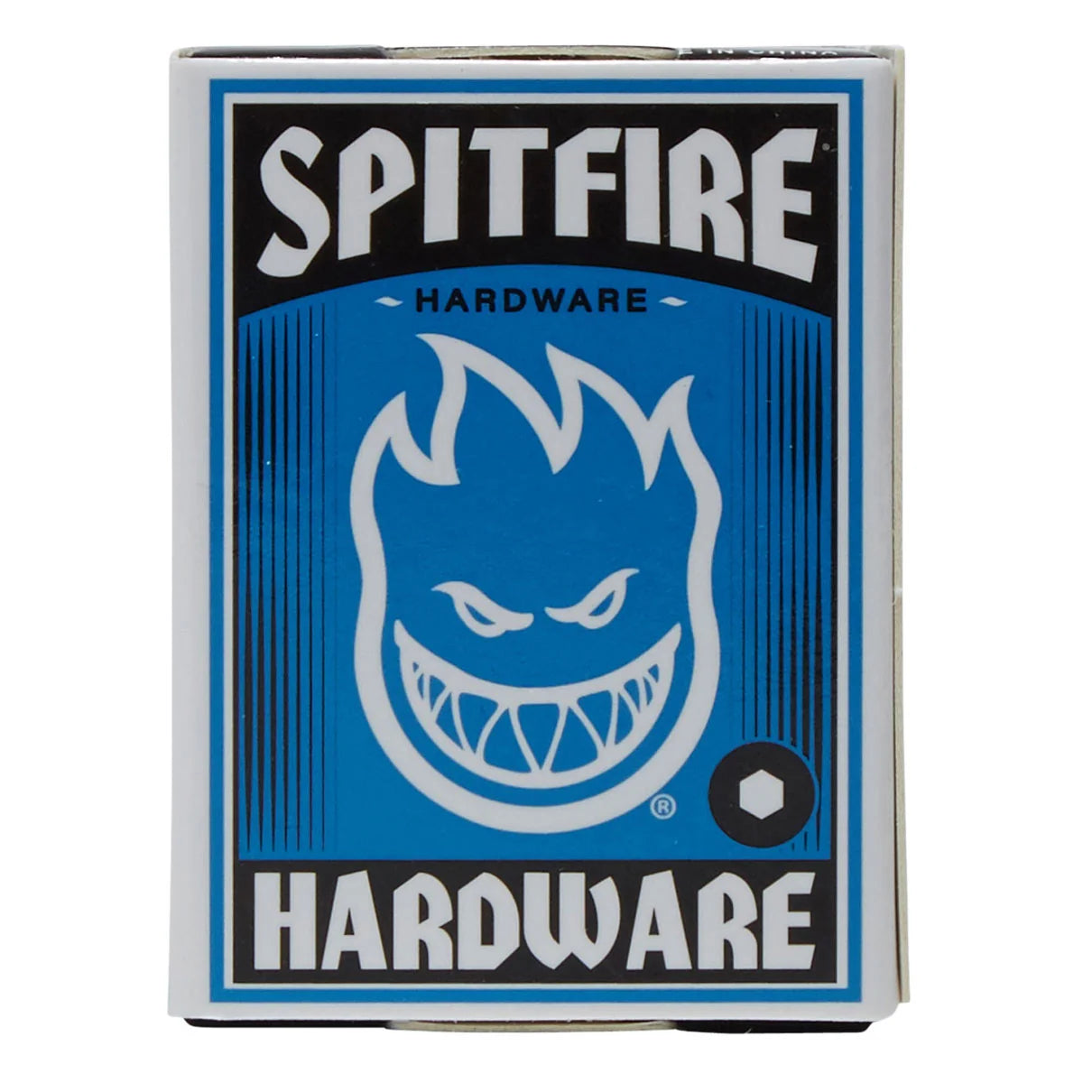 A boxed retail product featuring the Spitfire Hardware logo and name on a blue front panel with a white outer box, photographed against a plain white background.