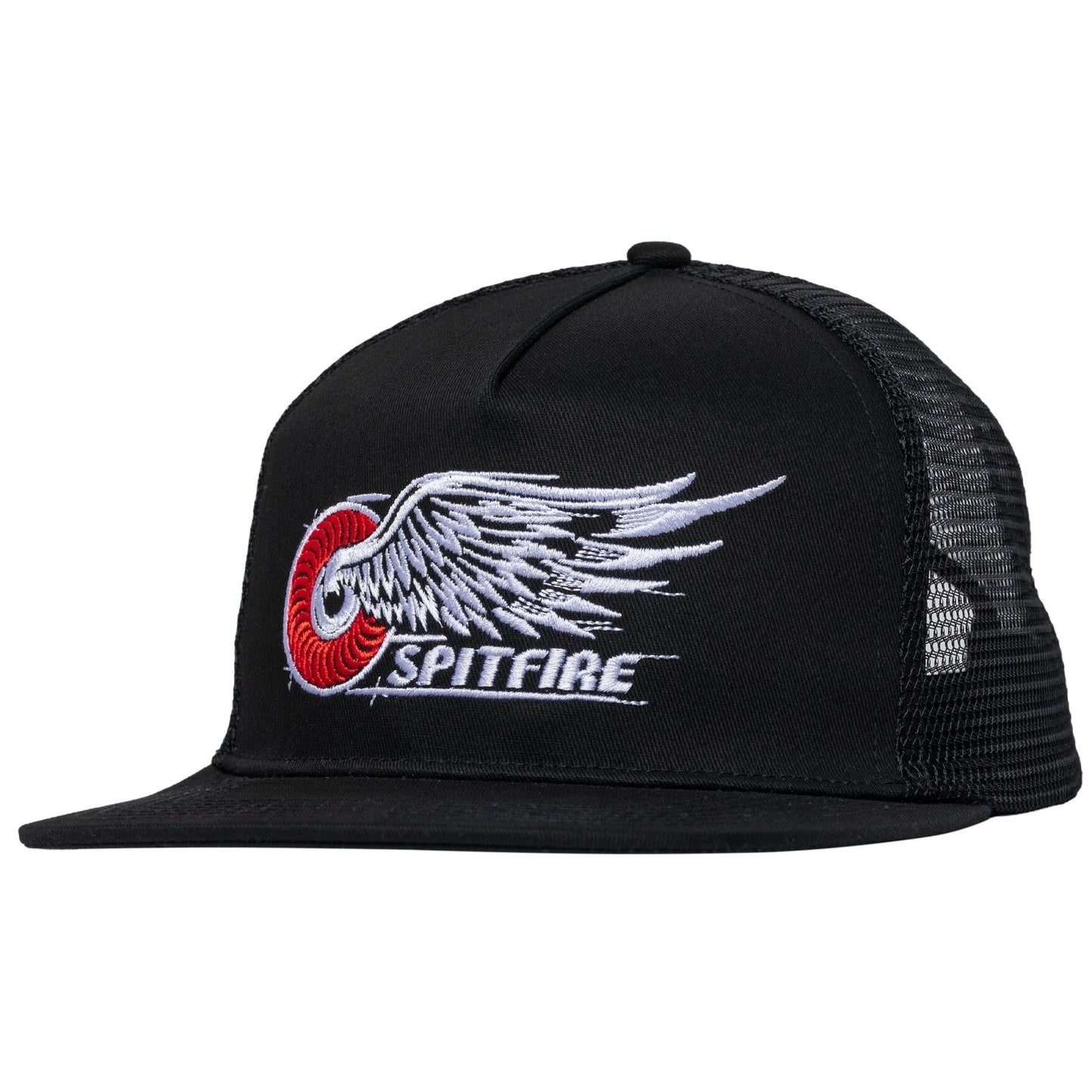 Black trucker cap with Spitfire logo on a white background