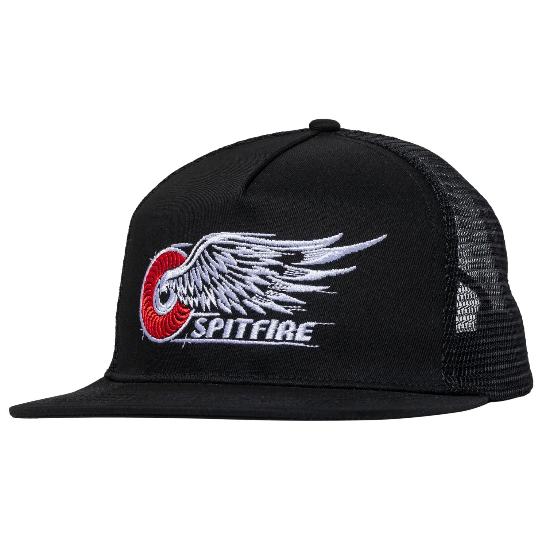 Black trucker cap with Spitfire logo on a white background