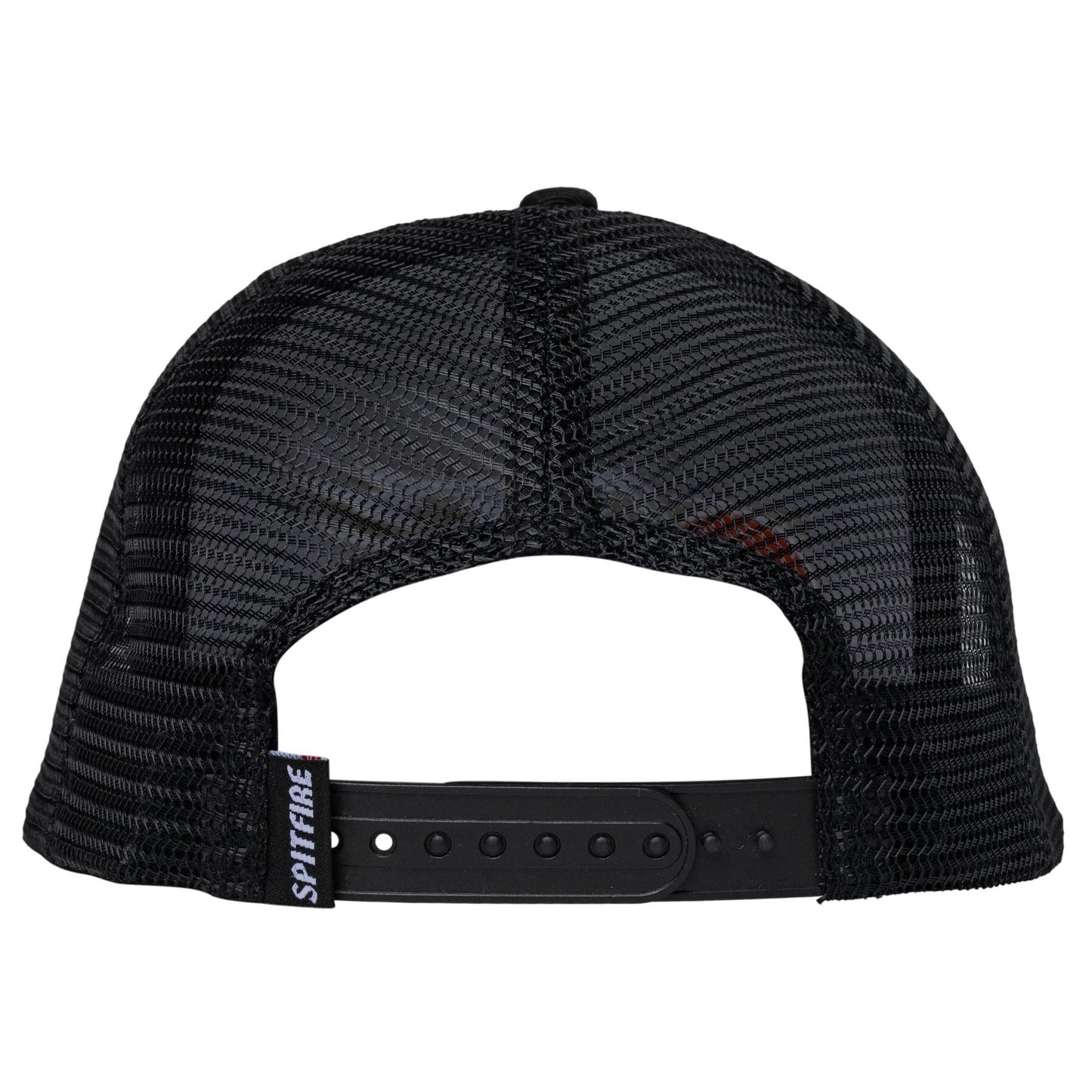 Black mesh cap with a brand logo on a white background