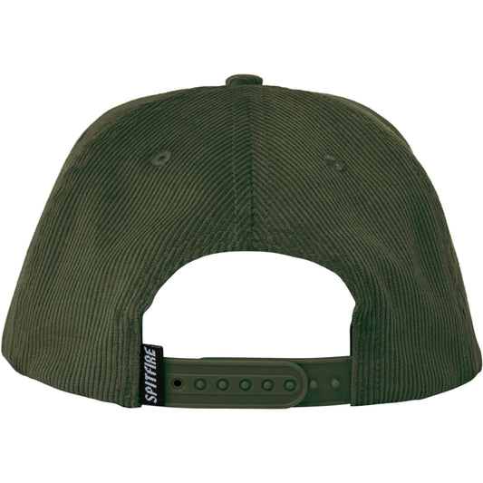 Green cap with a brand logo on the back on a white background