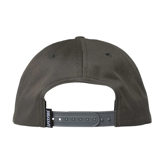 Dark gray cap with a visible brand logo on the back against a white background