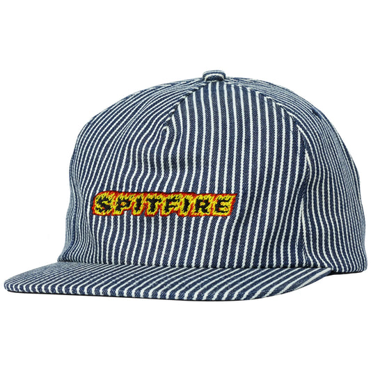 Blue and white striped cap with 'Spitfire' logo on a white background