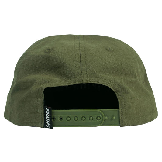 Green cap with a brand logo on the back against a white background