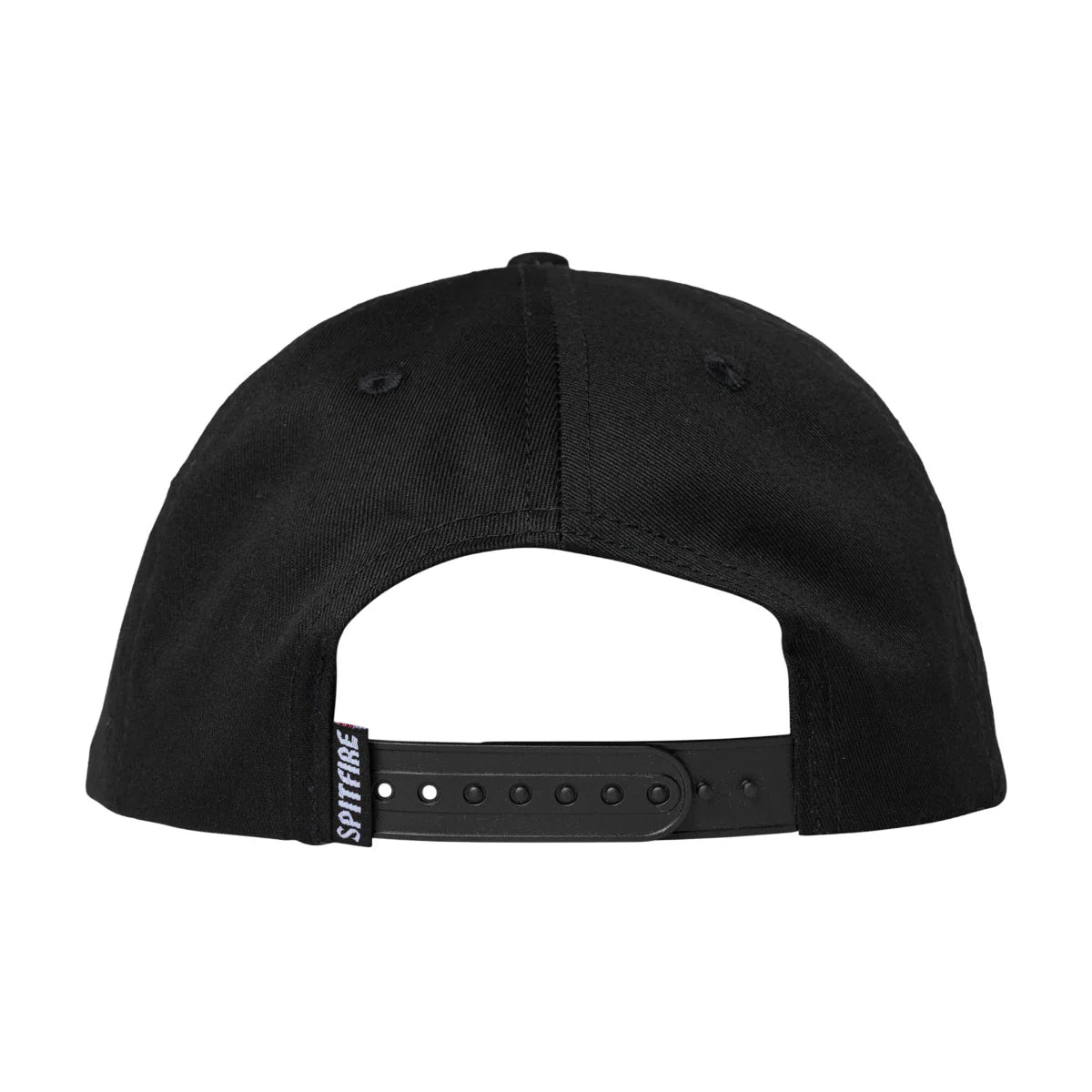 Black cap with a leather strap on a white background