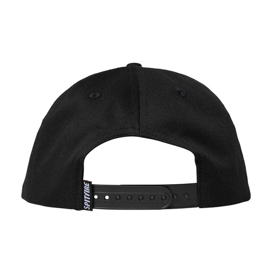Black cap with a leather strap on a white background