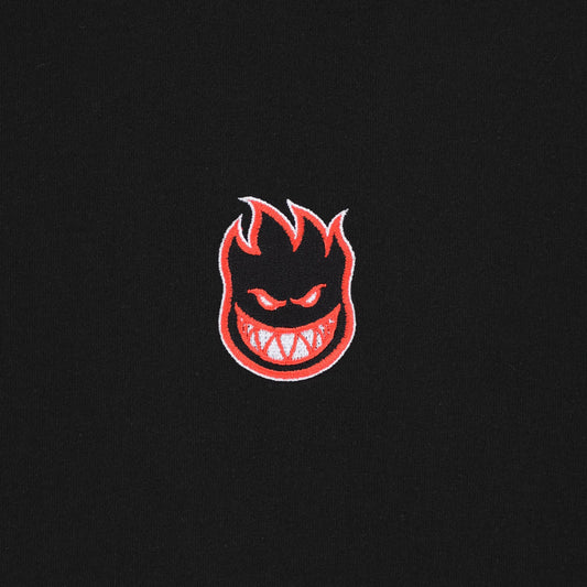 Embroidered logo on a black background