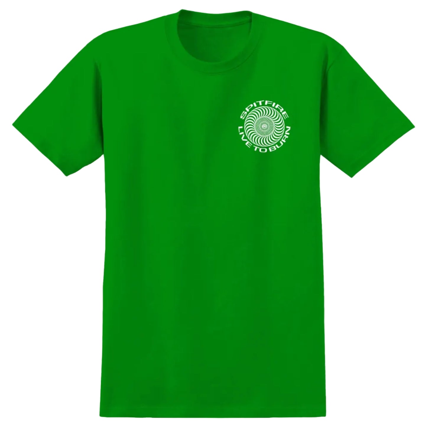 Green t-shirt with a logo on the chest against a white background