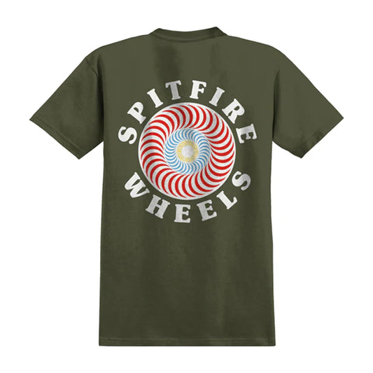 Green t-shirt with Spitfire Wheels logo on a white background