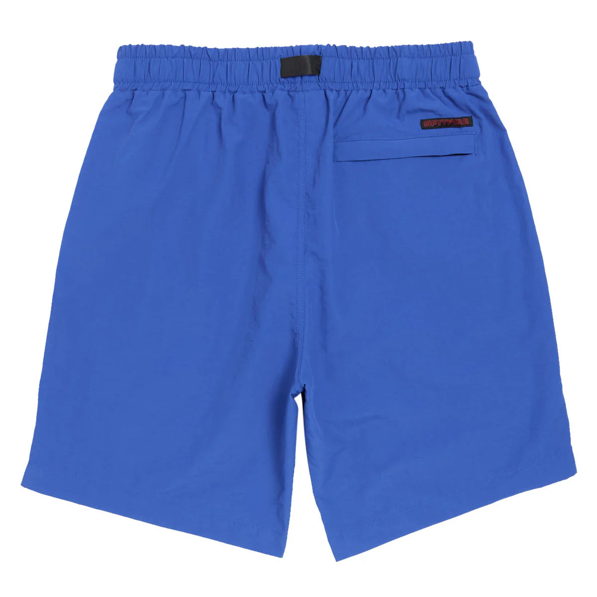 Blue shorts with a small logo on a white background
