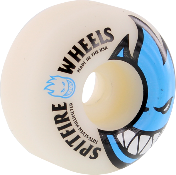 Skateboard wheel with 'Spitfire' branding on a white background
