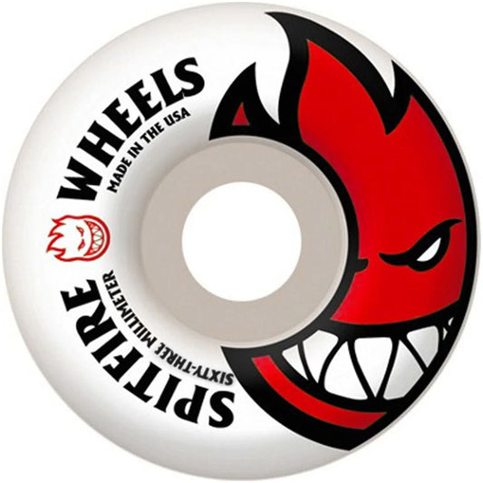 Spitfire skateboard wheel with red and black graphic design on a white background