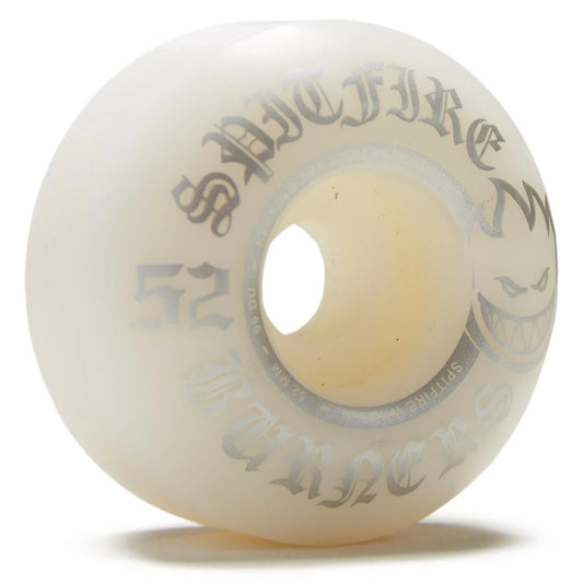 Skateboard wheel with 'spitfire' branding on a white background