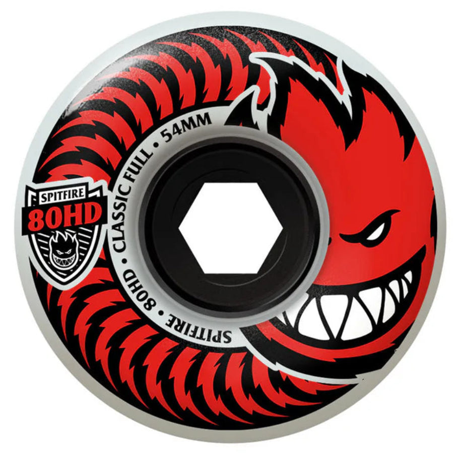 A single skateboard wheel featuring a red and black devil graphic, with 'Santa Cruz' and '80HD' branding, on a solid white background.