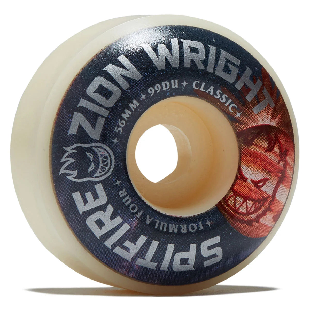 Skateboard wheel with Zion Wright branding on a white background