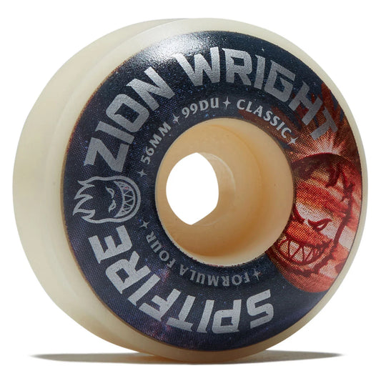 Skateboard wheel with Zion Wright branding on a white background