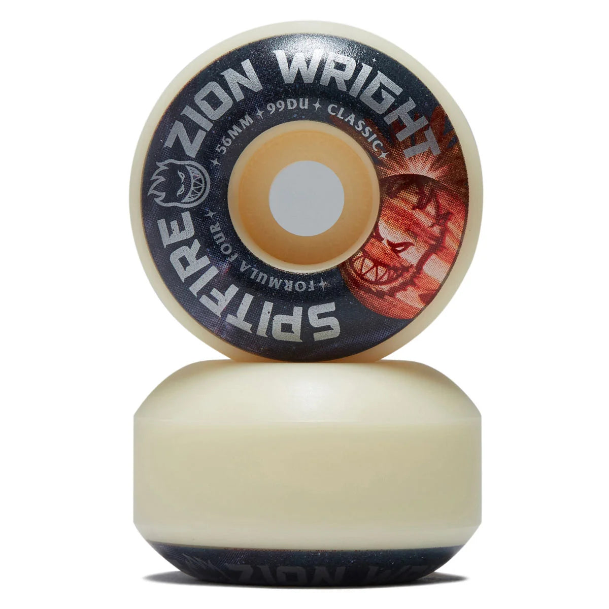 Skateboard wheel with Zion Wright branding on a white background