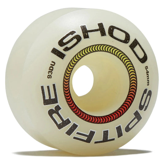 Spitfire skateboard wheel with 'Ishod' branding on a white background