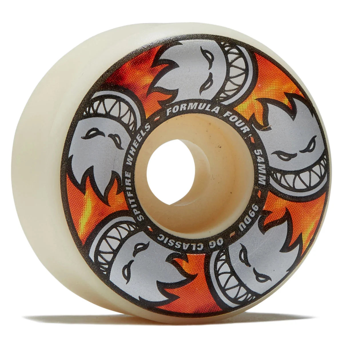 Spitfire Formula Four skateboard wheel with graphic design on a white background