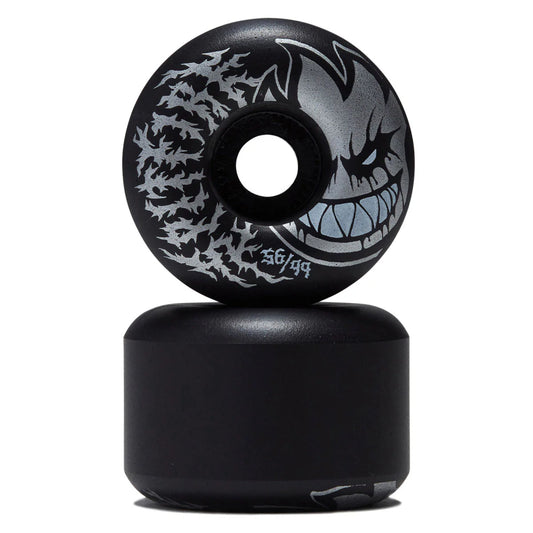 A black longboard wheel stacked on a black mounting base against a white background. The wheel features a stylized gray and white cartoon grin with sharp teeth and the text '36/99' near the bottom.