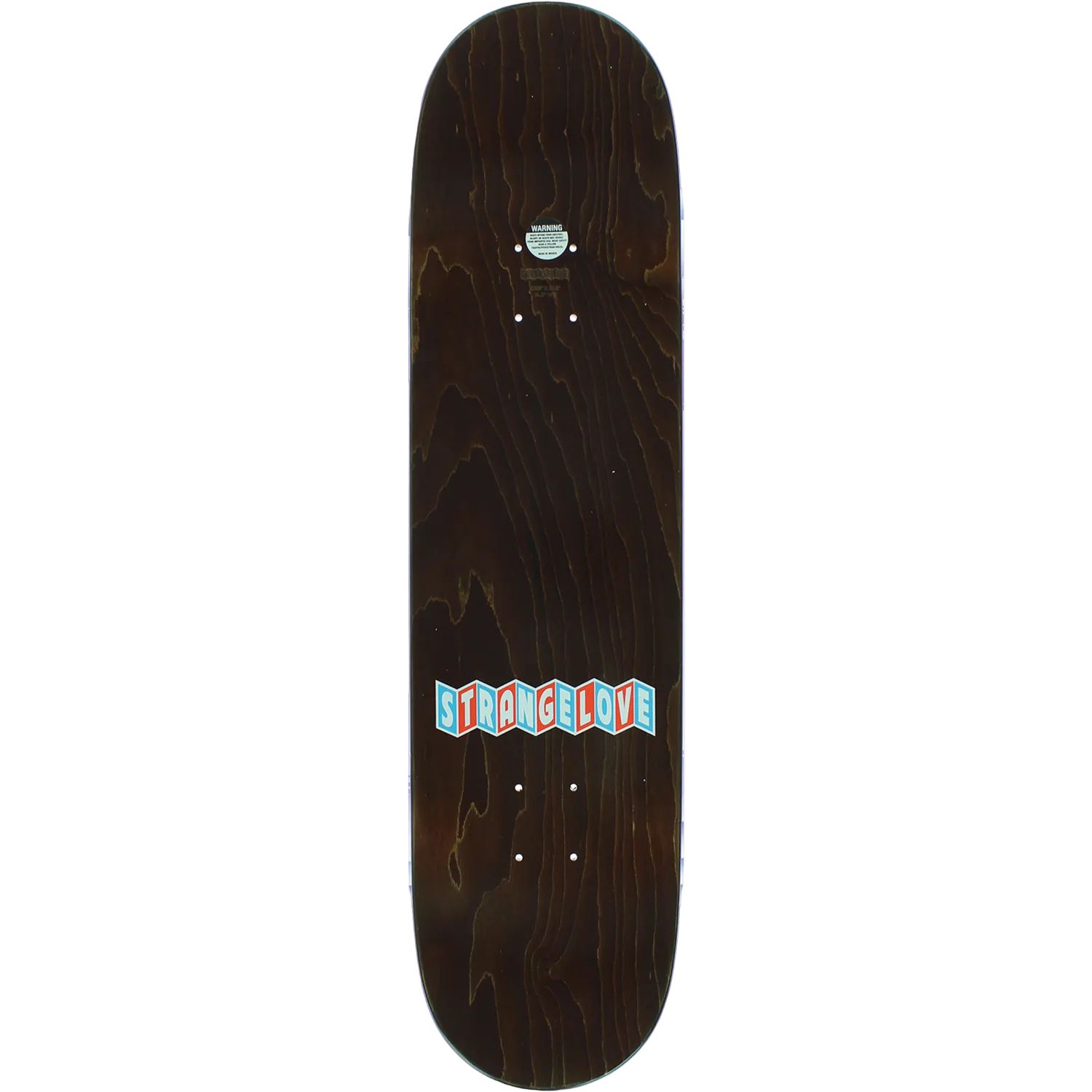 Skateboard deck with 'Stranger' logo on a white background