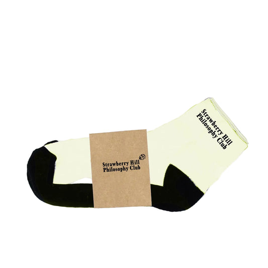 Sock with 'Strawberry Hill Philosophy Club' branding on a white background