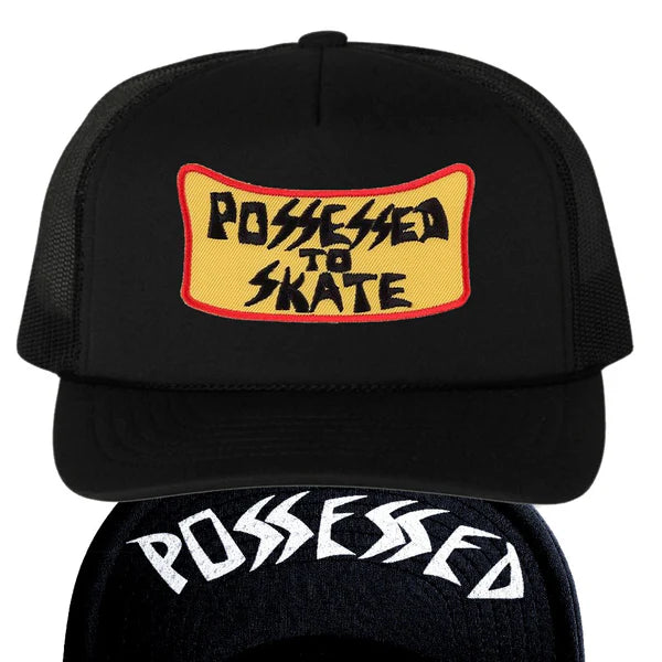 Black cap with 'Possessed to Skate' logo on a white background