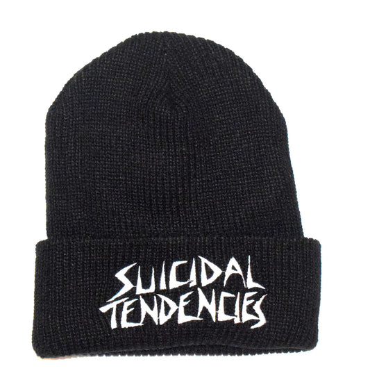 Black beanie with 'Suicidal Tendencies' logo on a white background