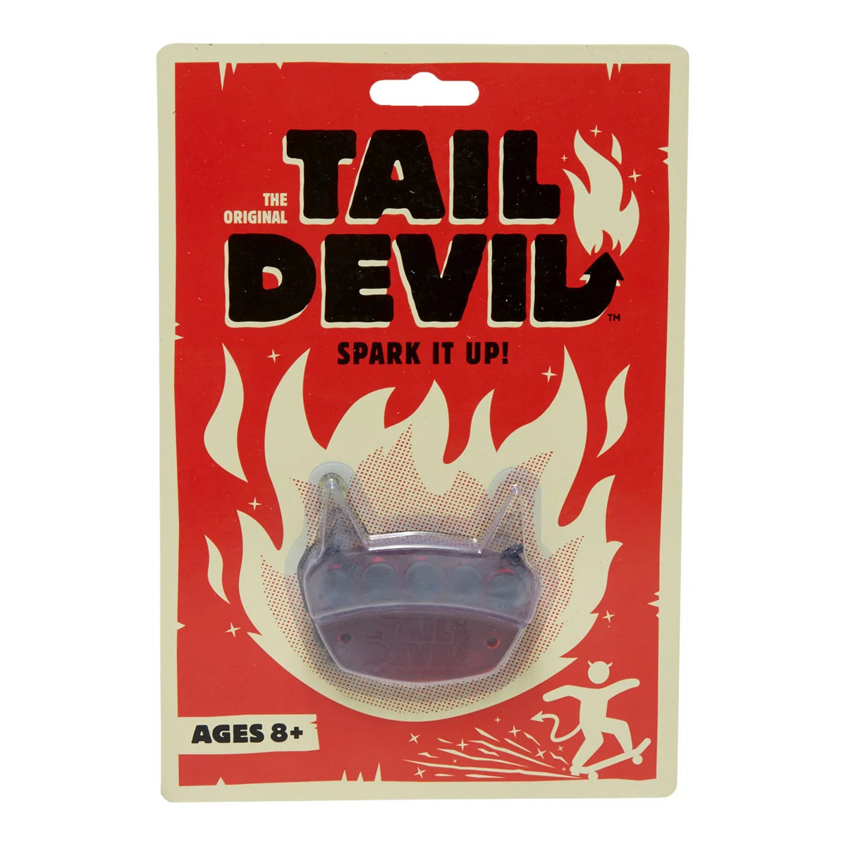 The Original Tail Devil Spark It Up! novelty product in its red blister card packaging, featuring flame graphics and the product visible through the clear plastic window.