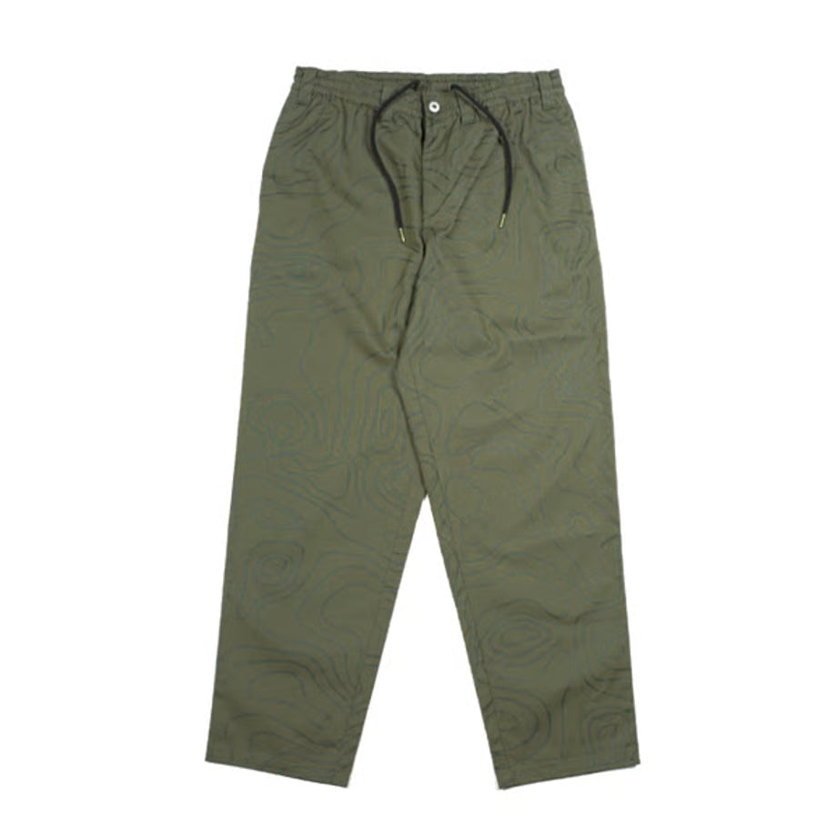 Green pants with a subtle pattern on a white background