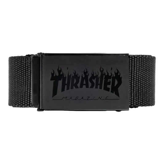 Black belt with Thrasher magazine logo on a white background