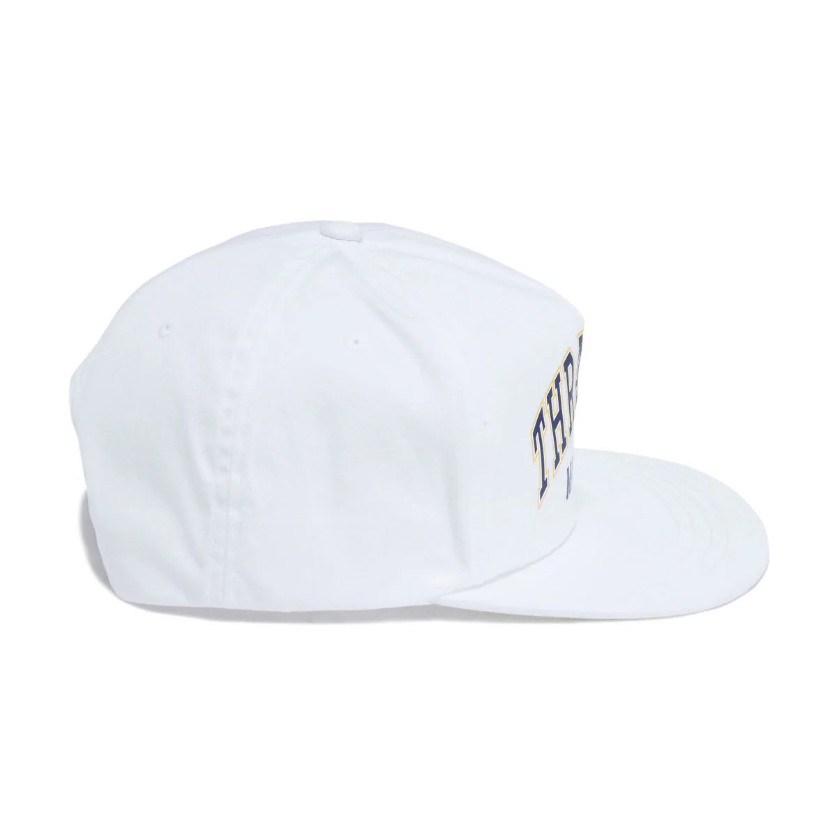 White cap with text on a white background