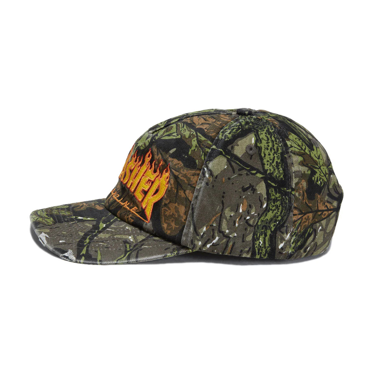 Camouflage cap with a brand logo on a white background