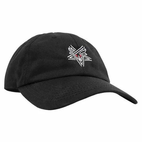 Black cap with a logo on a white background