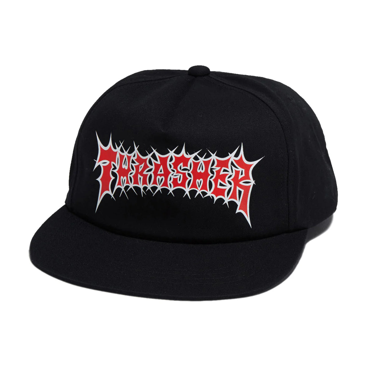 Black cap with red and white 'Thrasher' logo on a white background